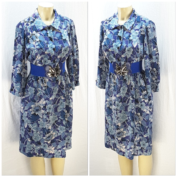 Blues / Purples POCKETS Dress, size Large / 10 - Picture 6 of 8